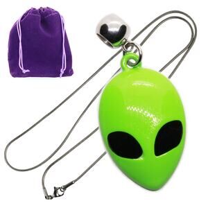 Neon Green Alien Head Pendant Necklace For Sci Fi Fans, Glossy Space Alien